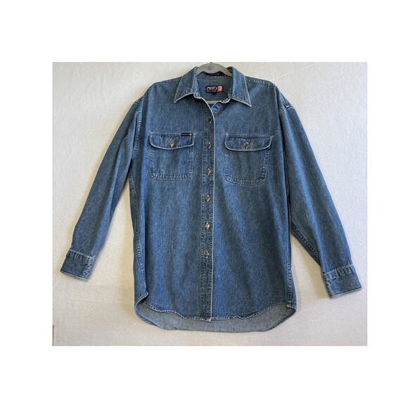 VTG Chaps Ralph Lauren Denim Shirt Mens Medium Blue Shacket 90's Chore Heavy - Picture 1 of 9